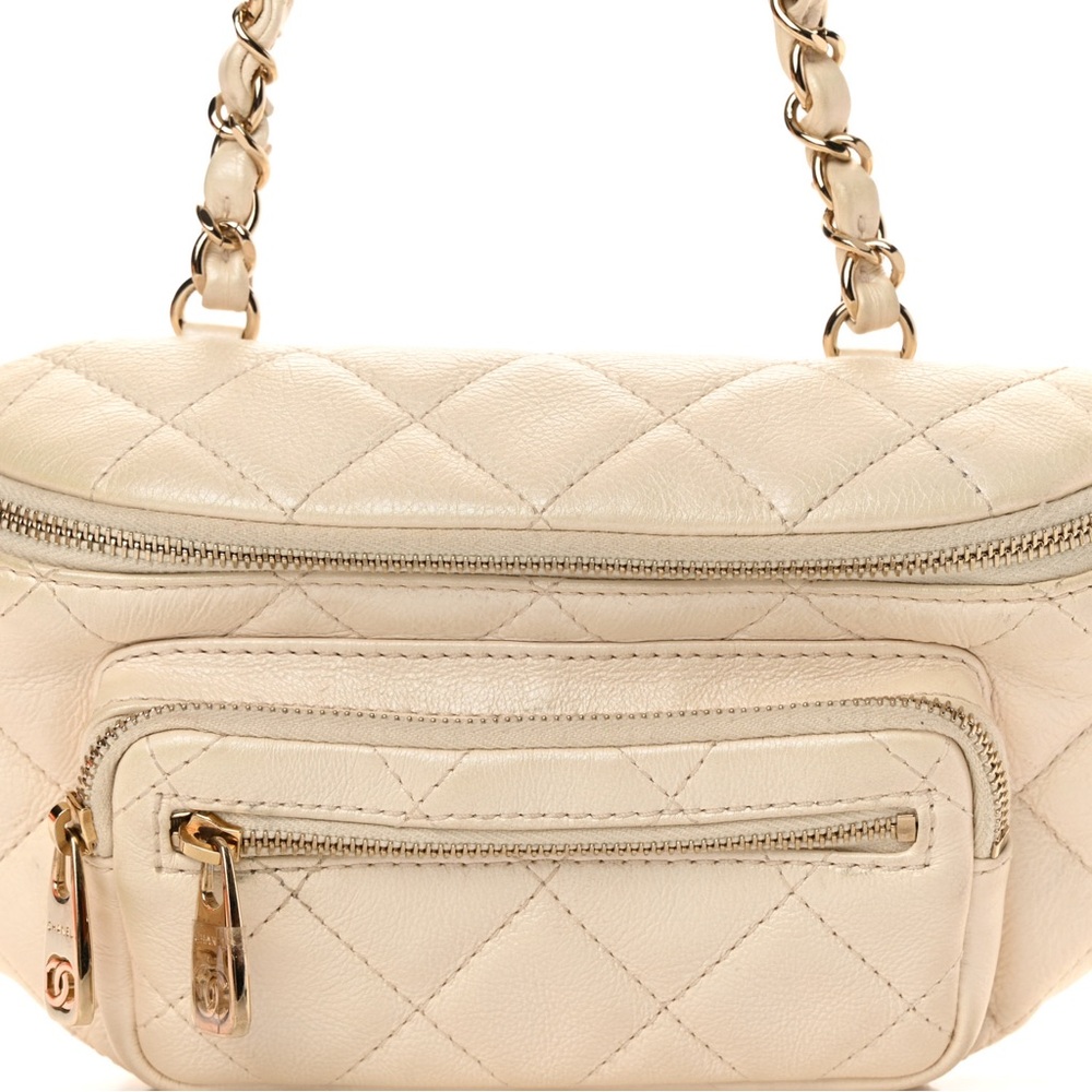Iridescent Calfskin Quilted All About Waist Belt Bag in Beige